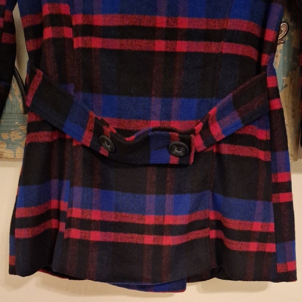 🔥🔥CLEARANCE🔥🔥 Forever 21 Chic Double-Breasted Plaid Pea Coat. Size Small - Picture 8 of 11
